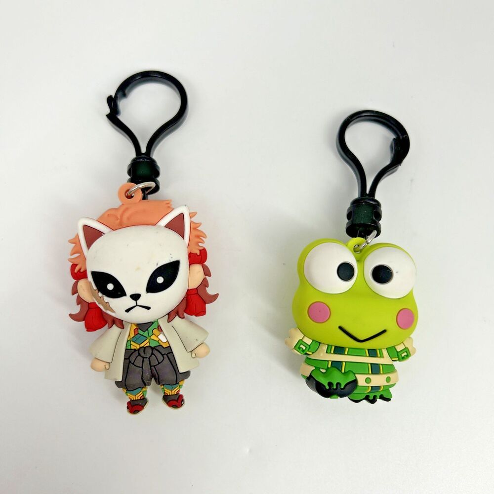 Demon Slayer Sanrio Figural Bag Clip Lot Sabito Fox Mask & Keroppi Tanjiro PVC